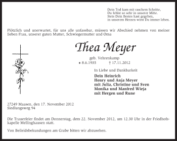 Traueranzeige von Thea Meyer von KRZ