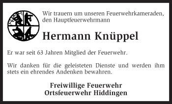 Traueranzeige von Herman Knüppel von KRZ