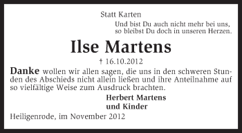 Traueranzeige von Ilse Martens von KRZ