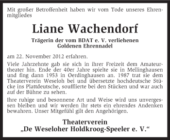 Traueranzeige von Liane Wachendorf von KRZ