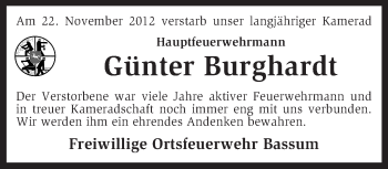 Traueranzeige von Günter Burghardt von KRZ