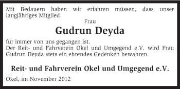 Traueranzeige von Gudrun Deyda von KRZ