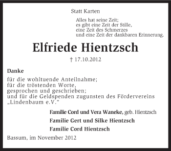 Traueranzeige von Elfriede Hientzsch von KRZ