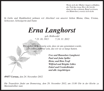 Traueranzeige von Erna Langhorst von KRZ