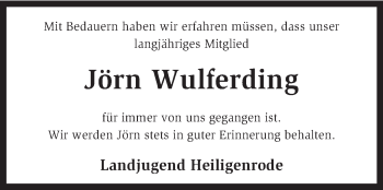 Traueranzeige von Jörn Wulferding von KRZ