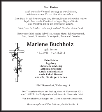 Traueranzeige von Marlene Buchholz von KRZ