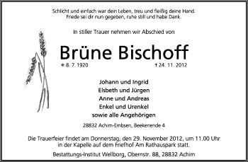 Traueranzeige von Brüne Bischoff von KRZ