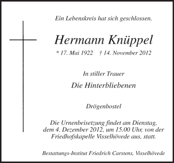 Traueranzeige von Hermann Knüppel von KRZ