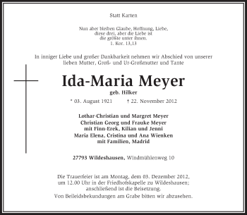 Traueranzeige von Ida-Maria Meyer von KRZ