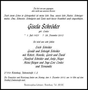 Traueranzeige von Gisela Schröder von KRZ