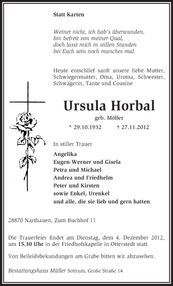 Traueranzeige von Ursula Horbal von KRZ