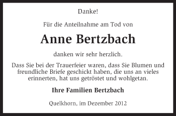 Traueranzeige von Anne Bertzbach von KRZ