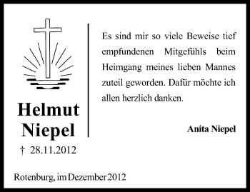Traueranzeige von Helmut Niepel von KRZ