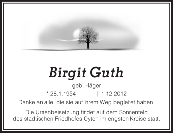 Traueranzeige von Birgit Guth von KRZ