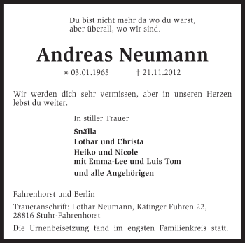 Traueranzeige von Andreas Neumann von KRZ