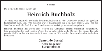 Traueranzeige von Heinrich Buchholz von KRZ