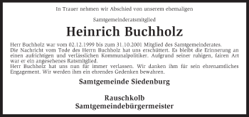 Traueranzeige von Heinrich Buchholz von KRZ