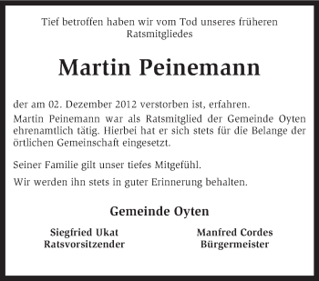 Traueranzeige von Martin Peinemann von KRZ