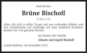 Traueranzeige von Brüne Bischoff von KRZ