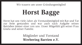 Traueranzeige von Horst Bagge von KRZ