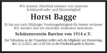 Traueranzeige von Horst Bagge von KRZ