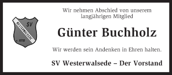 Traueranzeige von Günter Buchholz von KRZ