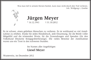 Traueranzeige von Jürgen Meyer von KRZ
