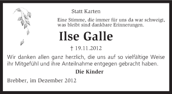 Traueranzeige von Ilse Galle von KRZ