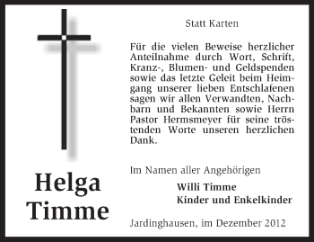 Traueranzeige von Helga Timme von KRZ