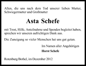 Traueranzeige von Asta Schefe von KRZ