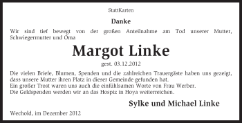 Traueranzeige von Margot Linke von KRZ