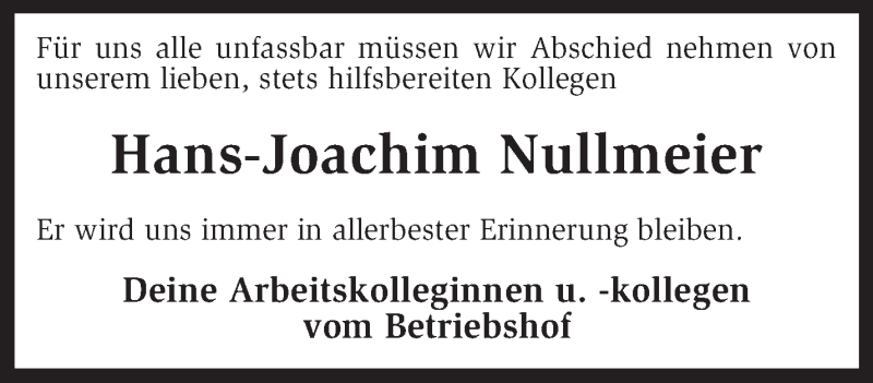  Traueranzeige für Hans-Joachim Nullmeier vom 18.12.2012 aus KRZ