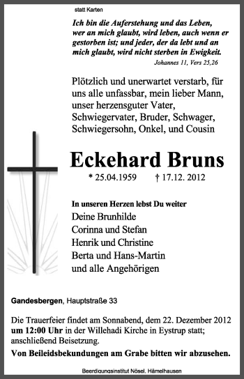 Traueranzeige von Eckehard Bruns von KRZ