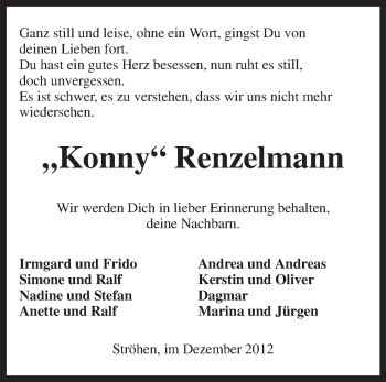 Traueranzeige von Konny Renzelmann von KRZ