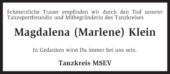 Traueranzeige von Magdalena Klein von KRZ