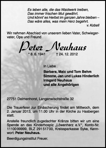 Traueranzeige von Peter Neuhaus von KRZ