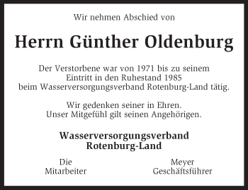 Traueranzeige von Günther Oldenburg von KRZ