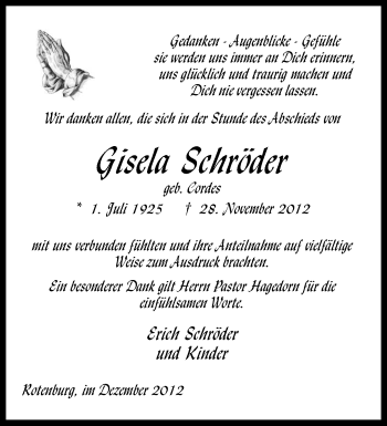 Traueranzeige von Gisela Schröder von KRZ
