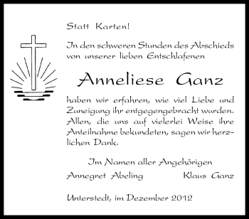 Traueranzeige von Anneliese Ganz von KRZ