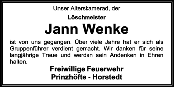 Traueranzeige von Jann Wenke von KRZ