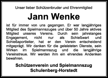 Traueranzeige von Jann Wenke von KRZ