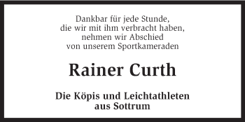 Traueranzeige von Rainer Curth von KRZ