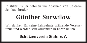 Traueranzeige von Günther Surwilow von KRZ