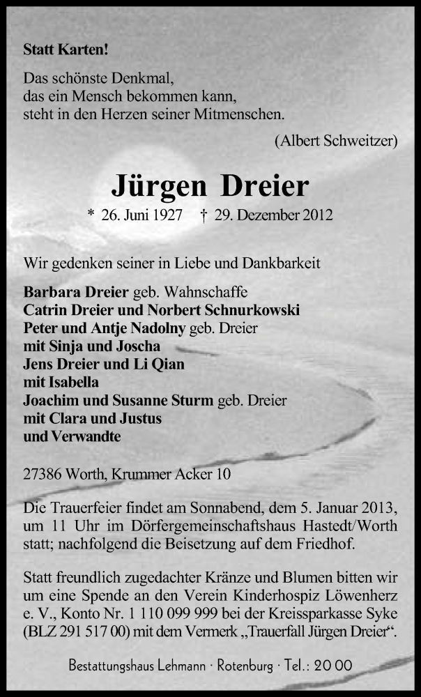  Traueranzeige für Jürgen Dreier vom 02.01.2013 aus KRZ