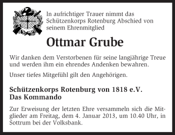Traueranzeige von Ottmar Grube von KRZ