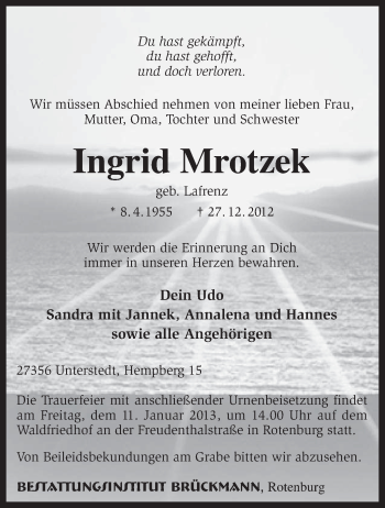 Traueranzeige von Ingrid Mrotzek von KRZ