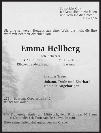 Traueranzeige von Emma Hellberg von KRZ