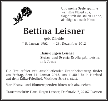 Traueranzeige von Bettina Leisner von KRZ