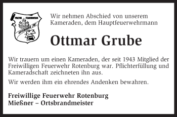 Traueranzeige von Ottmar Grube von KRZ