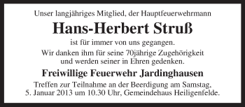 Traueranzeige von Hans-Herbert Struß von KRZ